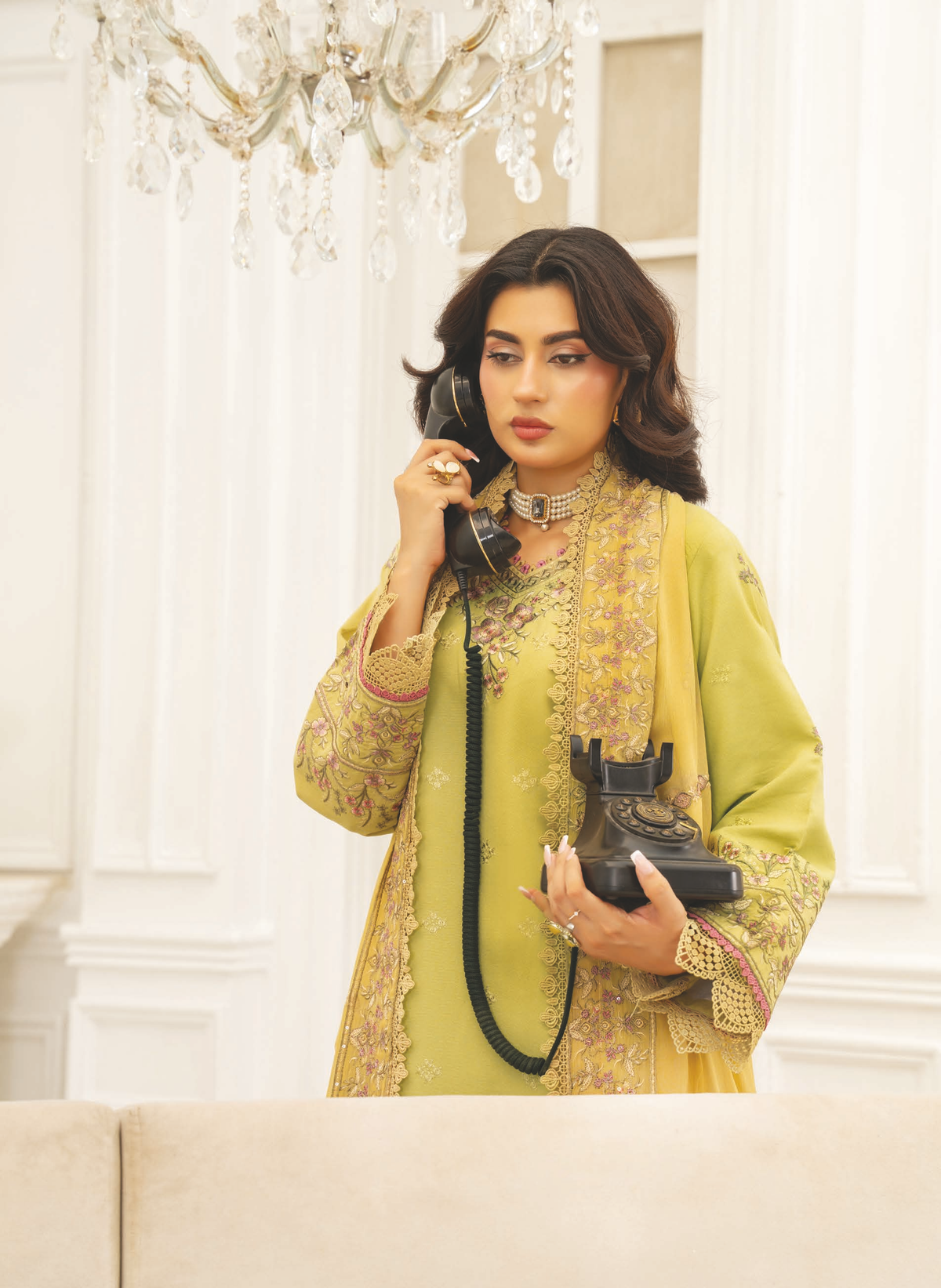 Embroidered Resham Karandi with Embroidered Bamber Chiffon Dupatta
