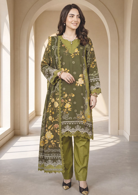 Elegant Women's Printed Winter Suit with Luxury Printed Shawl