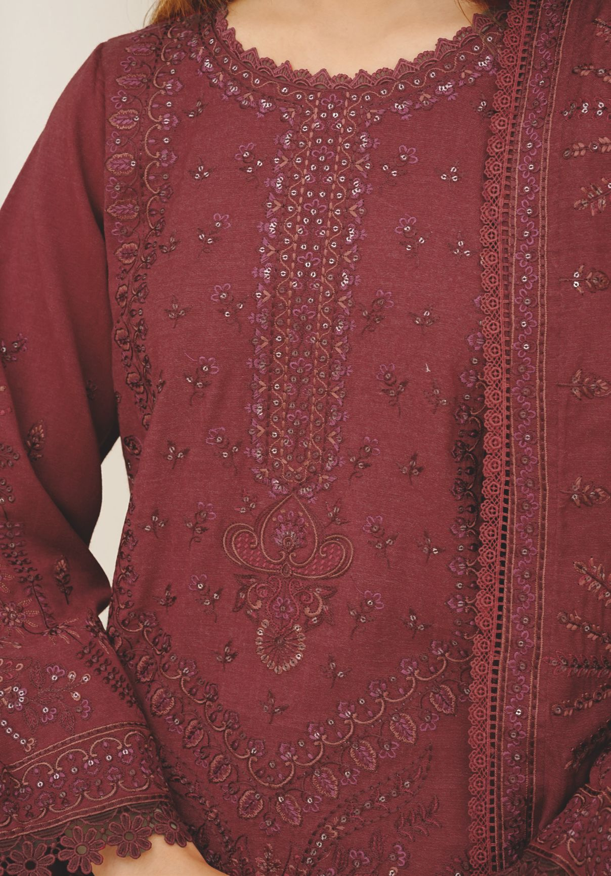 Embroidered Peach Leather Suit with Embroidered Luxury Wool Shawl