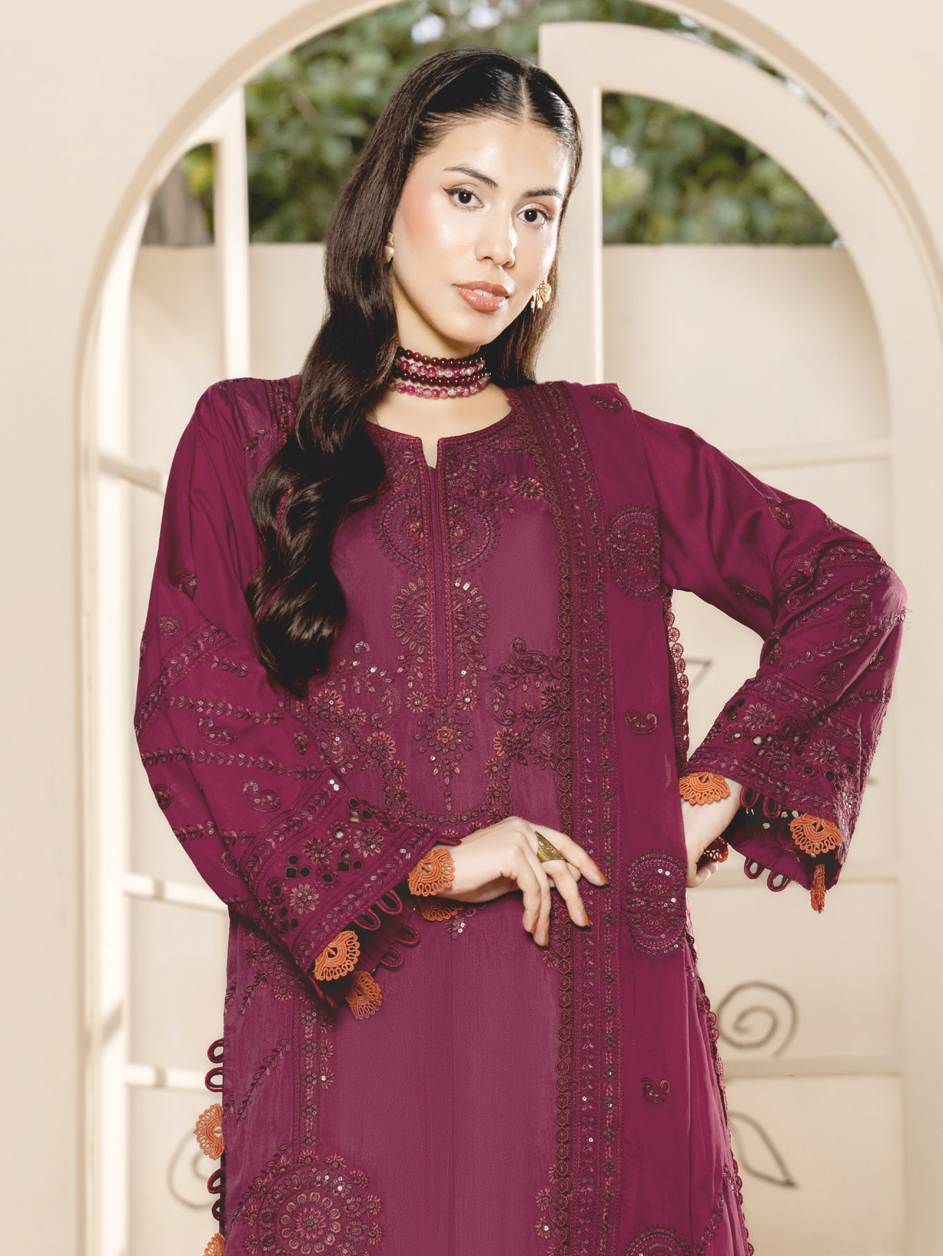 Luxury Embroidered Silk Viscose 3-Piece Suit with Bamber Chiffon Dupatta