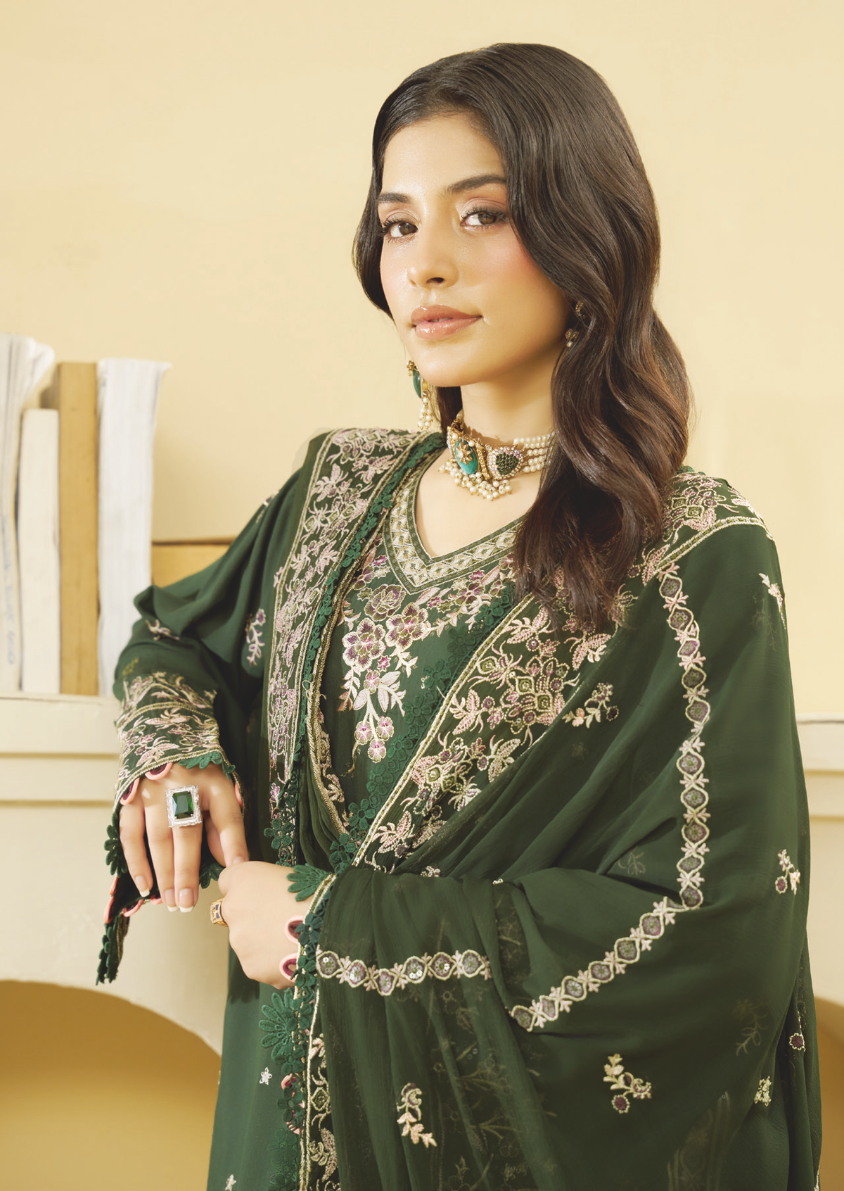 Designer Embroidered Silk Viscose Dress | Premium Bamber Chiffon Dupatta | Pakistani Winter Fashion