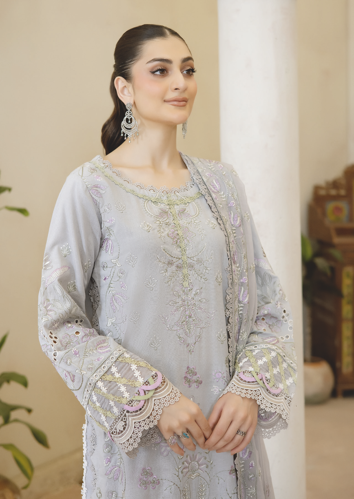 Designer Embroidered Karandi Suit for Women | Resham Embroidery & Bamber Chiffon Dupatta