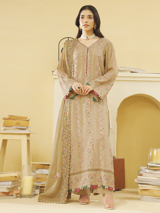 Luxury Embroidered Silk Viscose with Embroidered Bamber Chiffon Dupatta