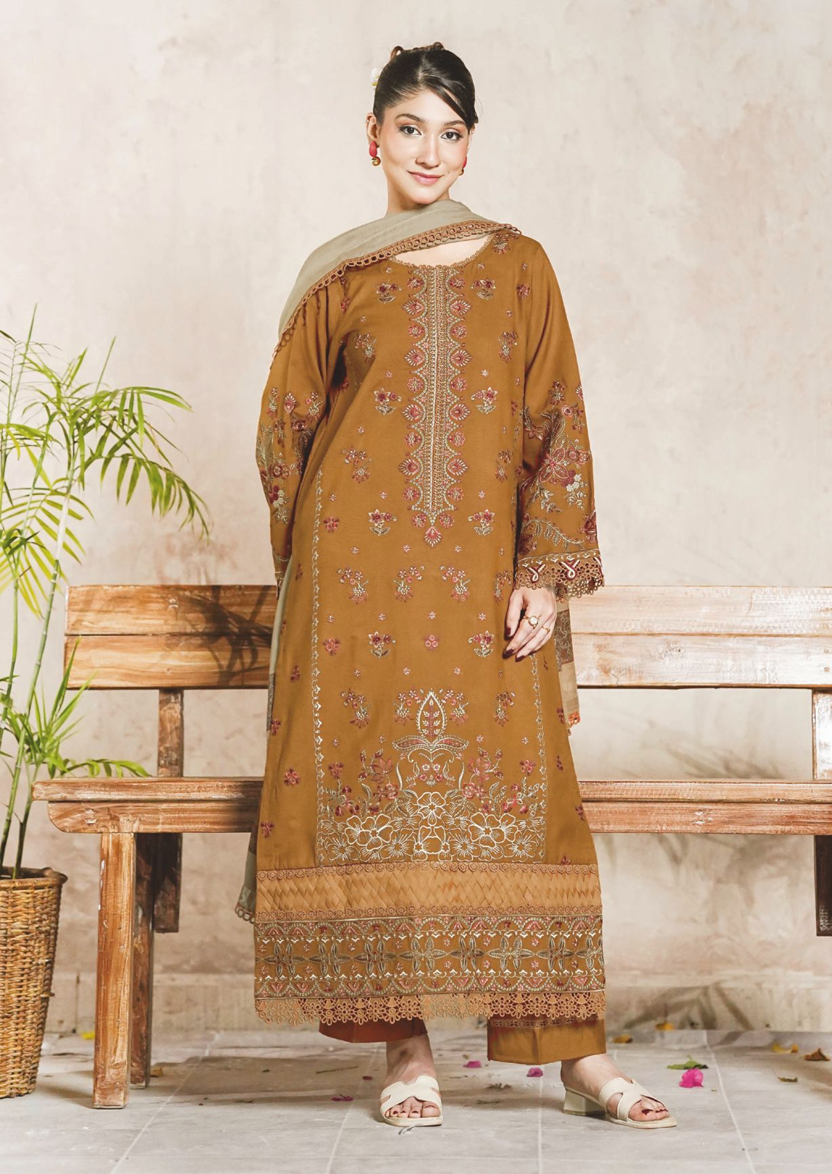 Embroidered Luxury Winter Suit with Premium Jacquard Wool Shawl