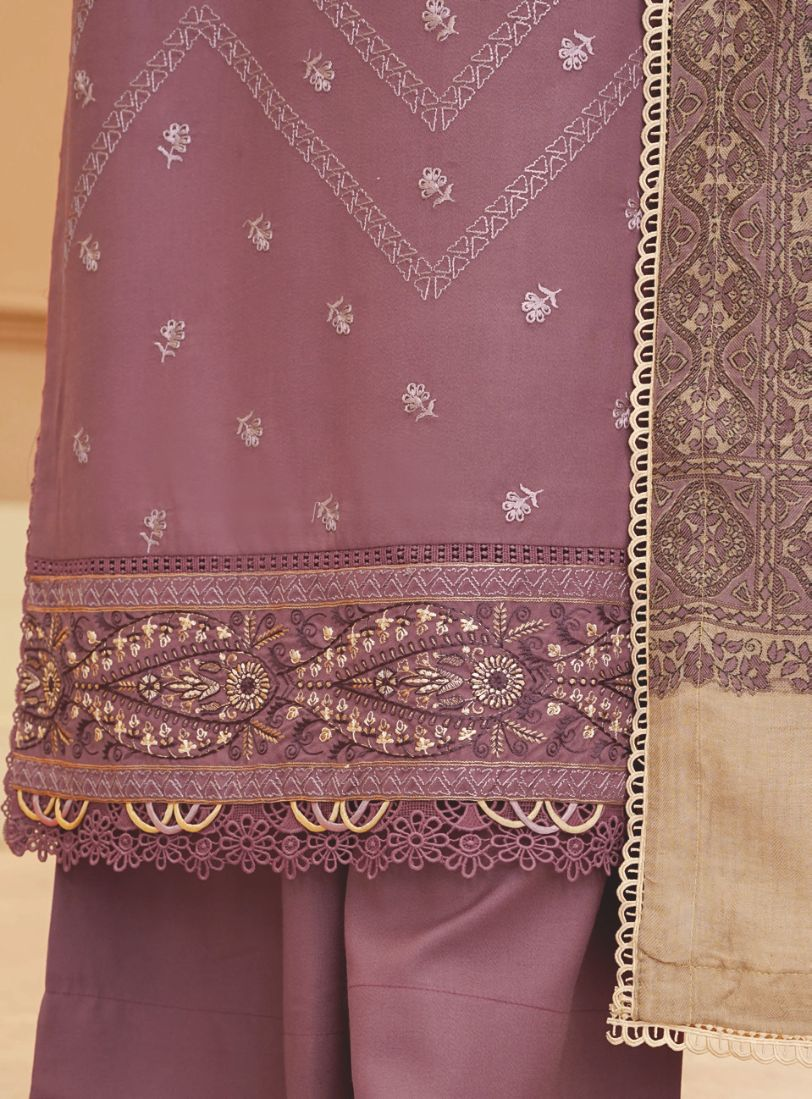 Embroidered Winter Luxury Suit with Jacquard Wool Shawl