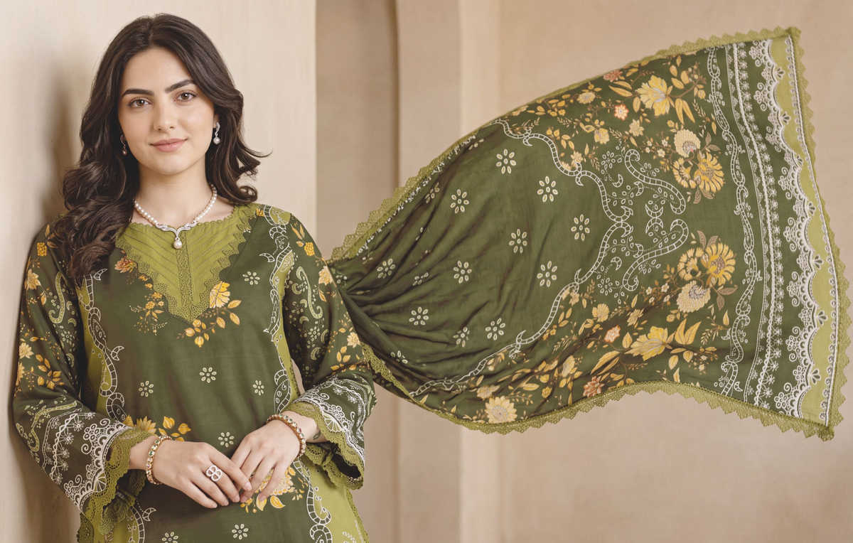 Elegant Women's Printed Winter Suit with Luxury Printed Shawl