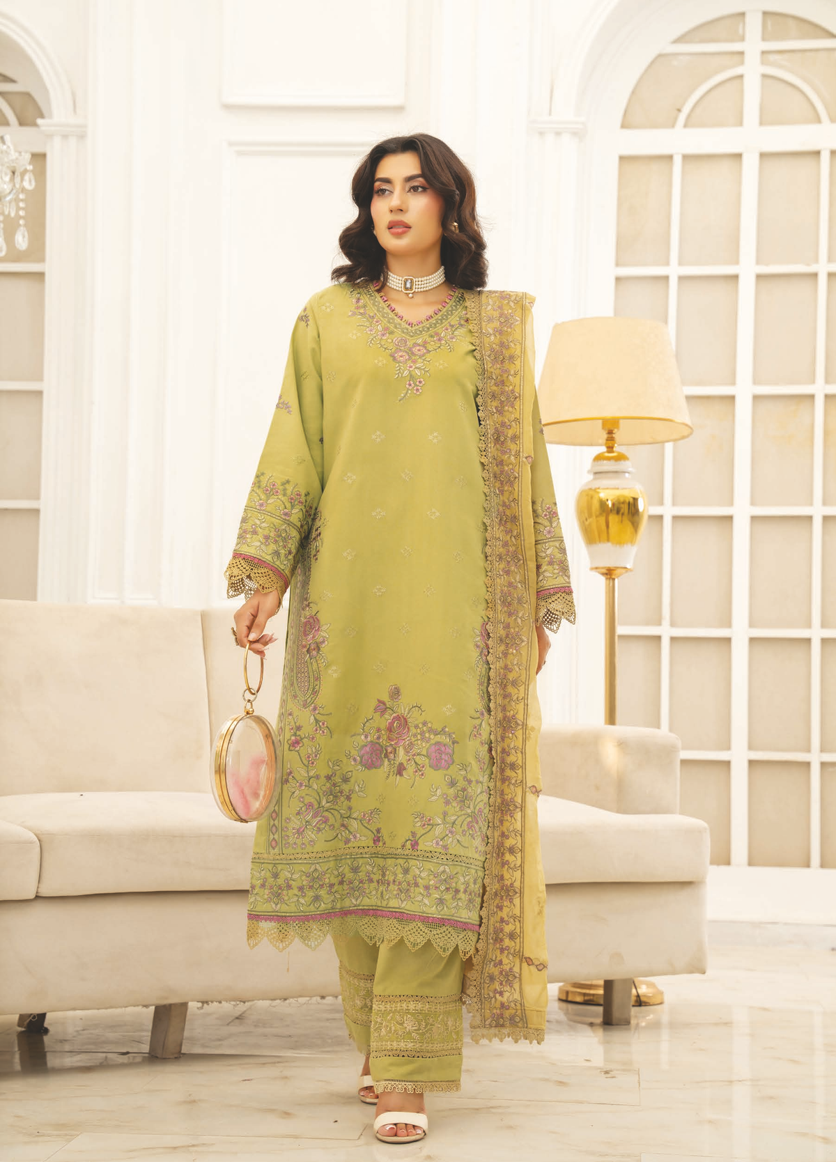 Embroidered Resham Karandi with Embroidered Bamber Chiffon Dupatta