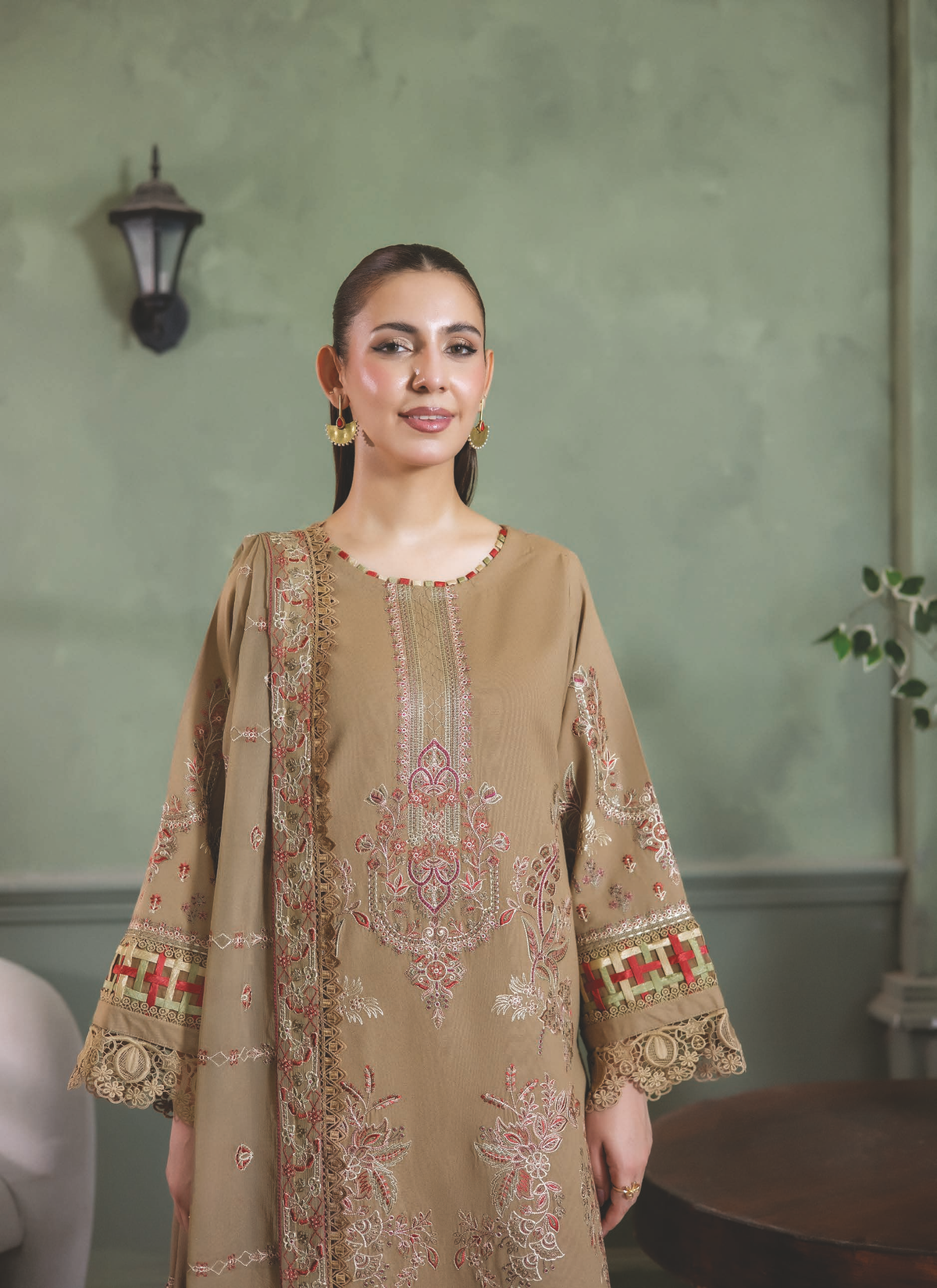 Embroidered Resham Karandi with Embroidered Bamber Chiffon Dupatta