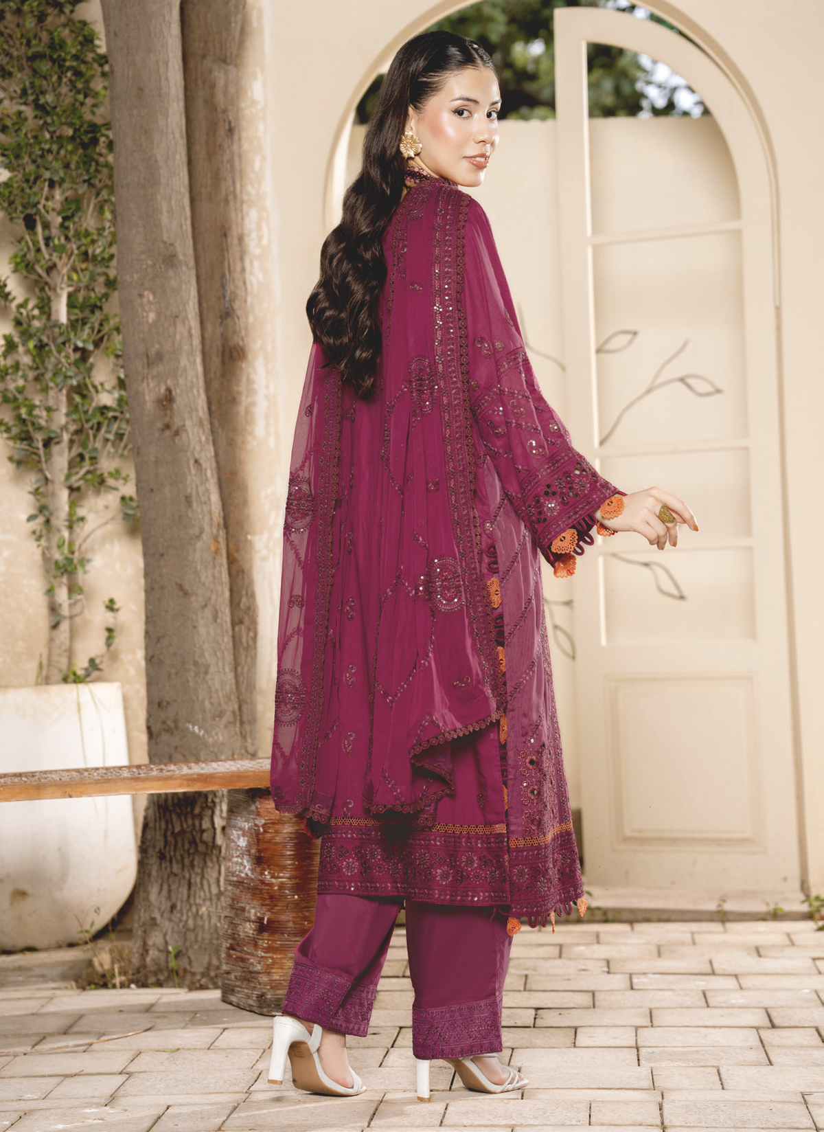 Luxury Embroidered Silk Viscose 3-Piece Suit with Bamber Chiffon Dupatta