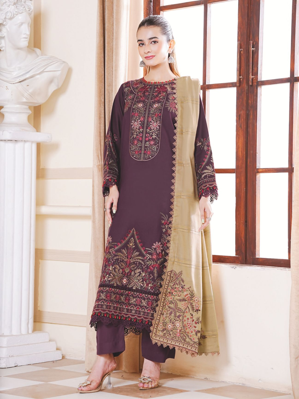Premium Embroidered Winter Collection with Luxury Jacquard Shawl