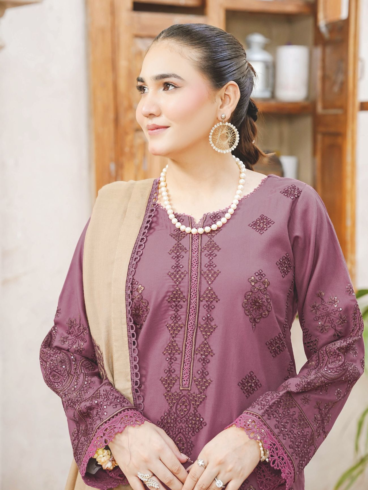Embroidered Winter Collection with Jacquard Luxury Wool Shawl