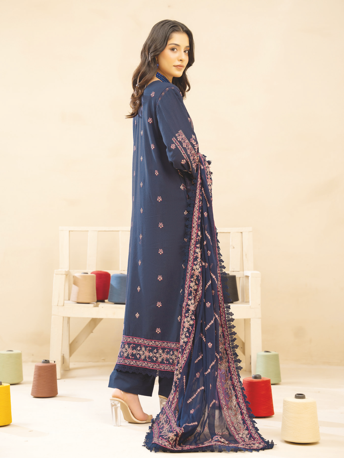 Premium Embroidered Karandi 3 Piece Suit | Resham Embroidery with Bamber Chiffon Dupatta