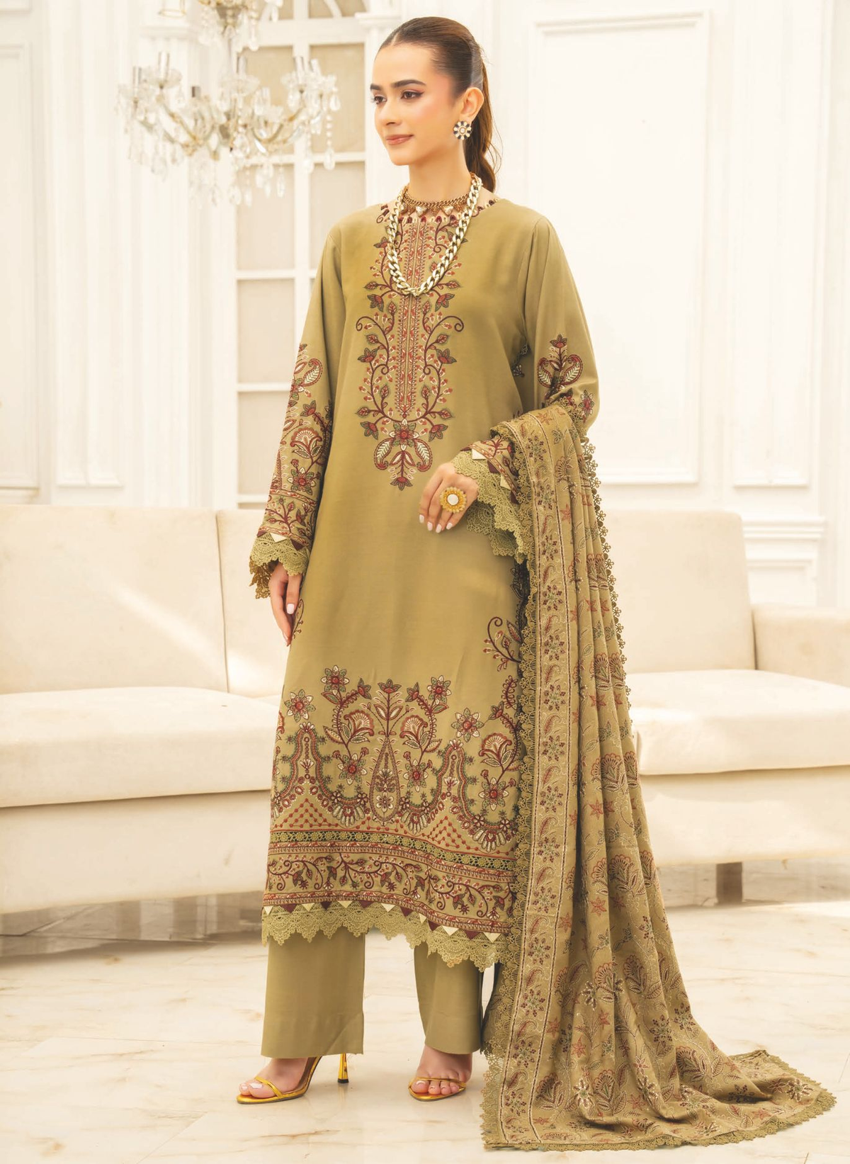 Elegant Embroidered Winter Collection with Premium Shawl