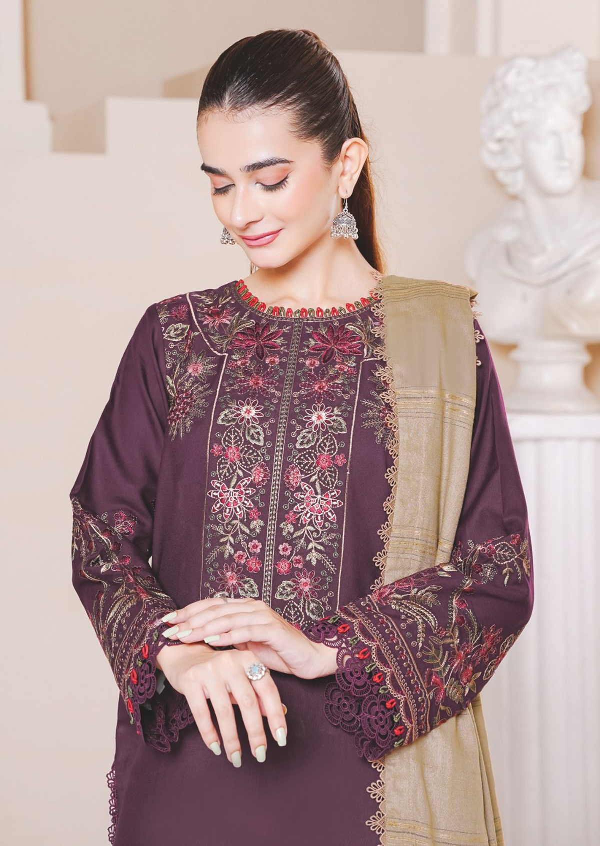 Premium Embroidered Winter Collection with Luxury Jacquard Shawl