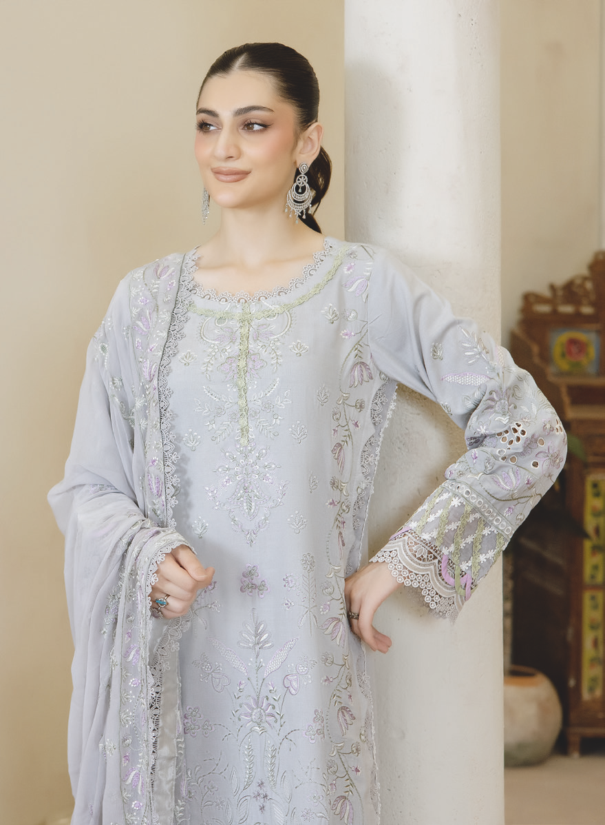 Designer Embroidered Karandi Suit for Women | Resham Embroidery & Bamber Chiffon Dupatta