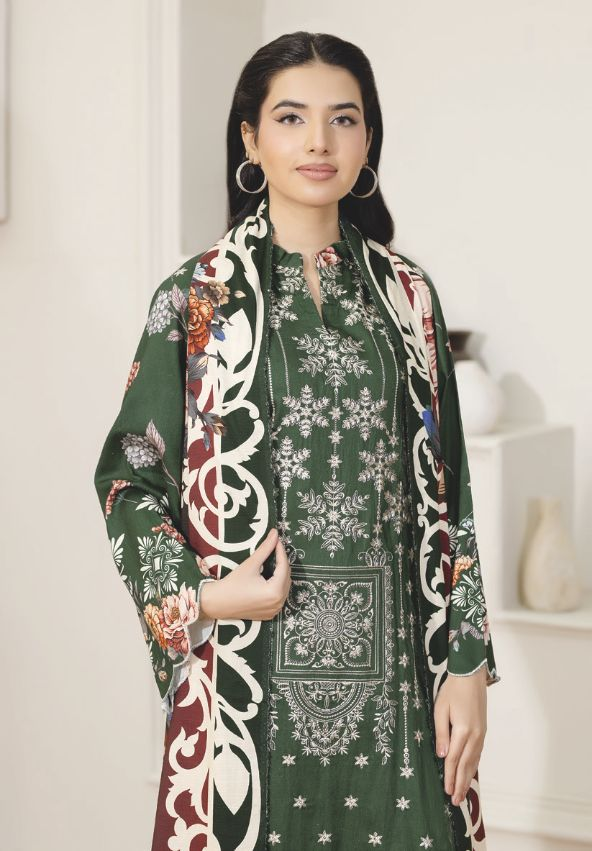 Embroidered Staple Slub 3-Piece with Printed Shawal – Elegant Winter Outfit