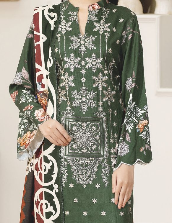Embroidered Staple Slub 3-Piece with Printed Shawal – Elegant Winter Outfit