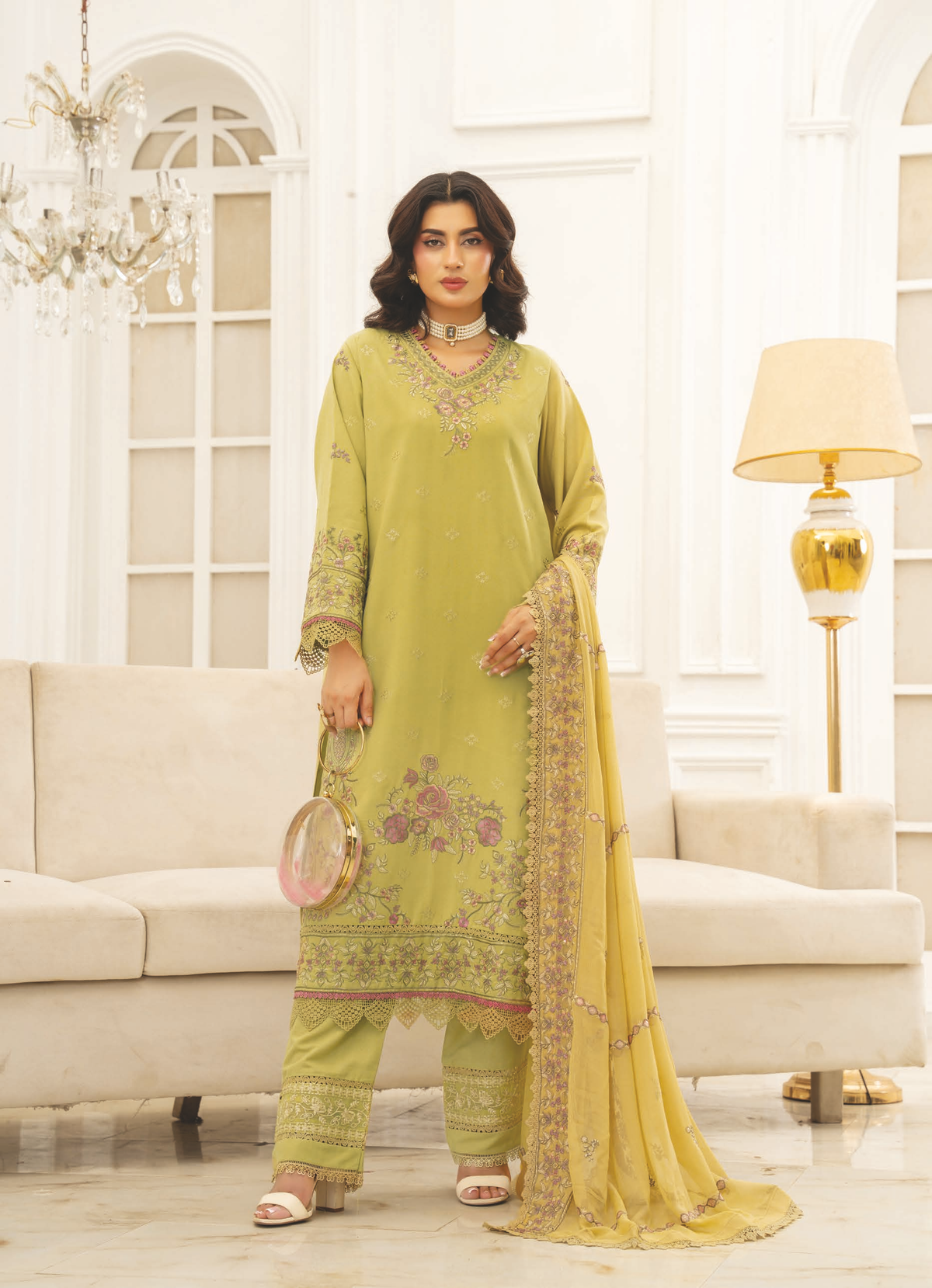 Embroidered Resham Karandi with Embroidered Bamber Chiffon Dupatta