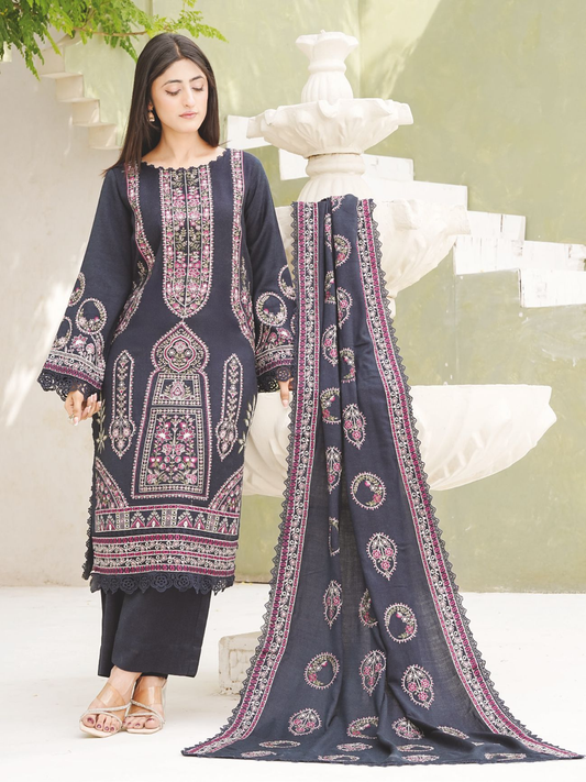 Premium Winter Peach Leather Suit with Embroidered Wool Shawl