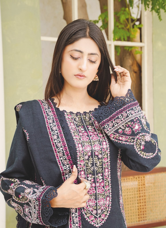 Premium Winter Peach Leather Suit with Embroidered Wool Shawl