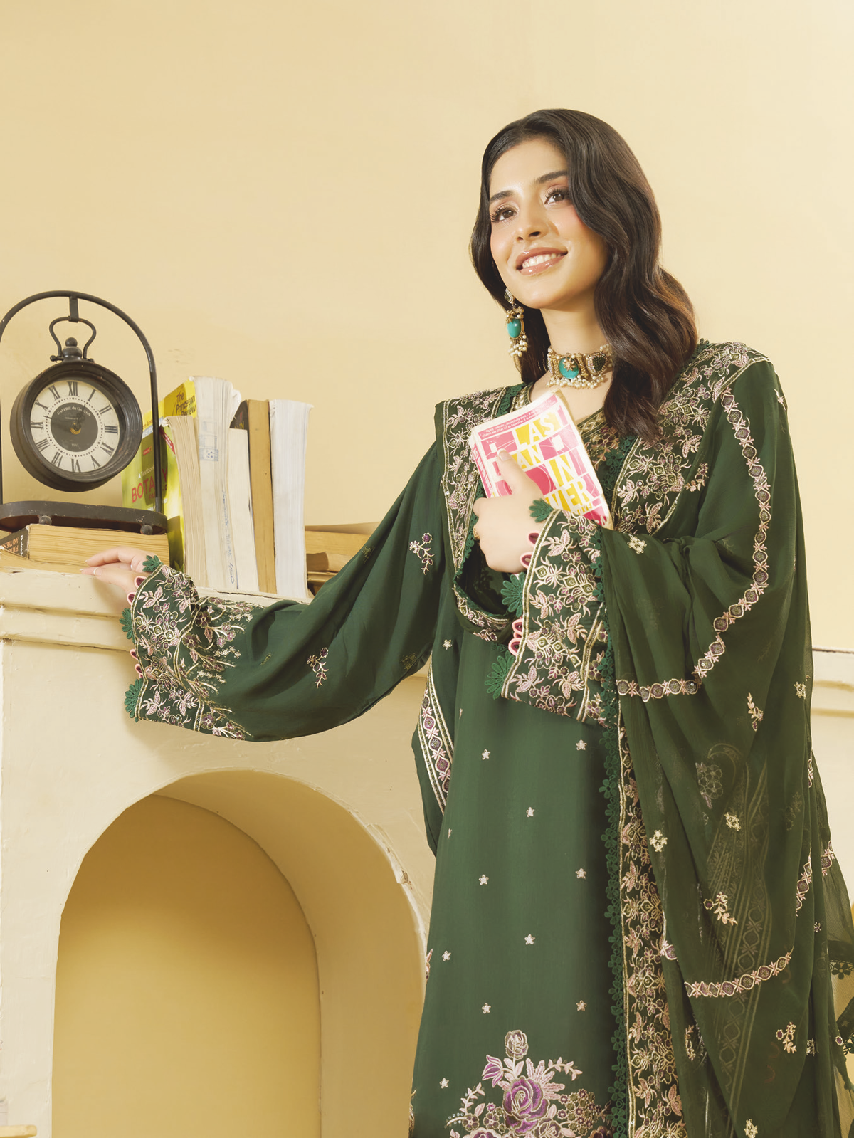 Designer Embroidered Silk Viscose Dress | Premium Bamber Chiffon Dupatta | Pakistani Winter Fashion