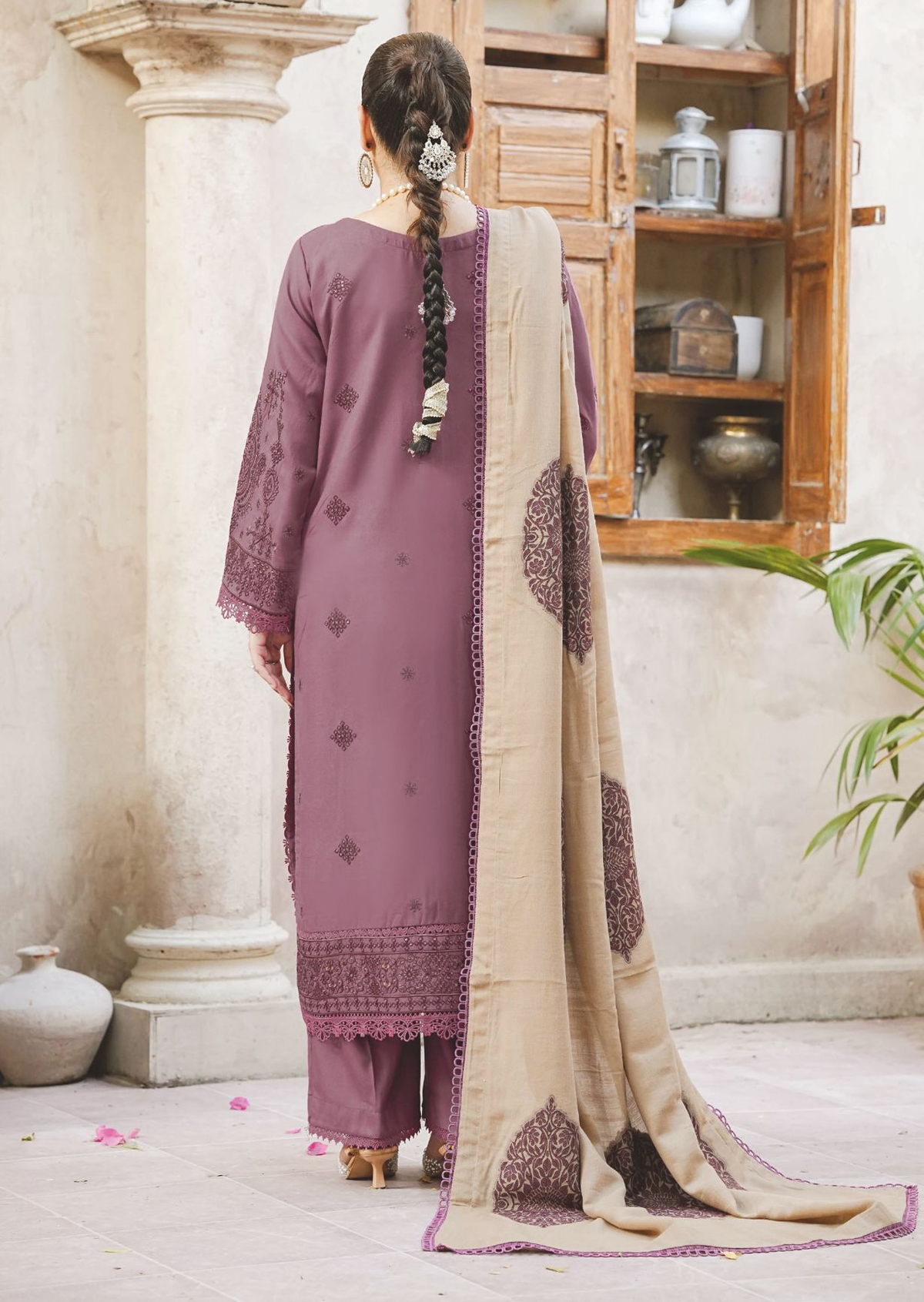 Embroidered Winter Collection with Jacquard Luxury Wool Shawl