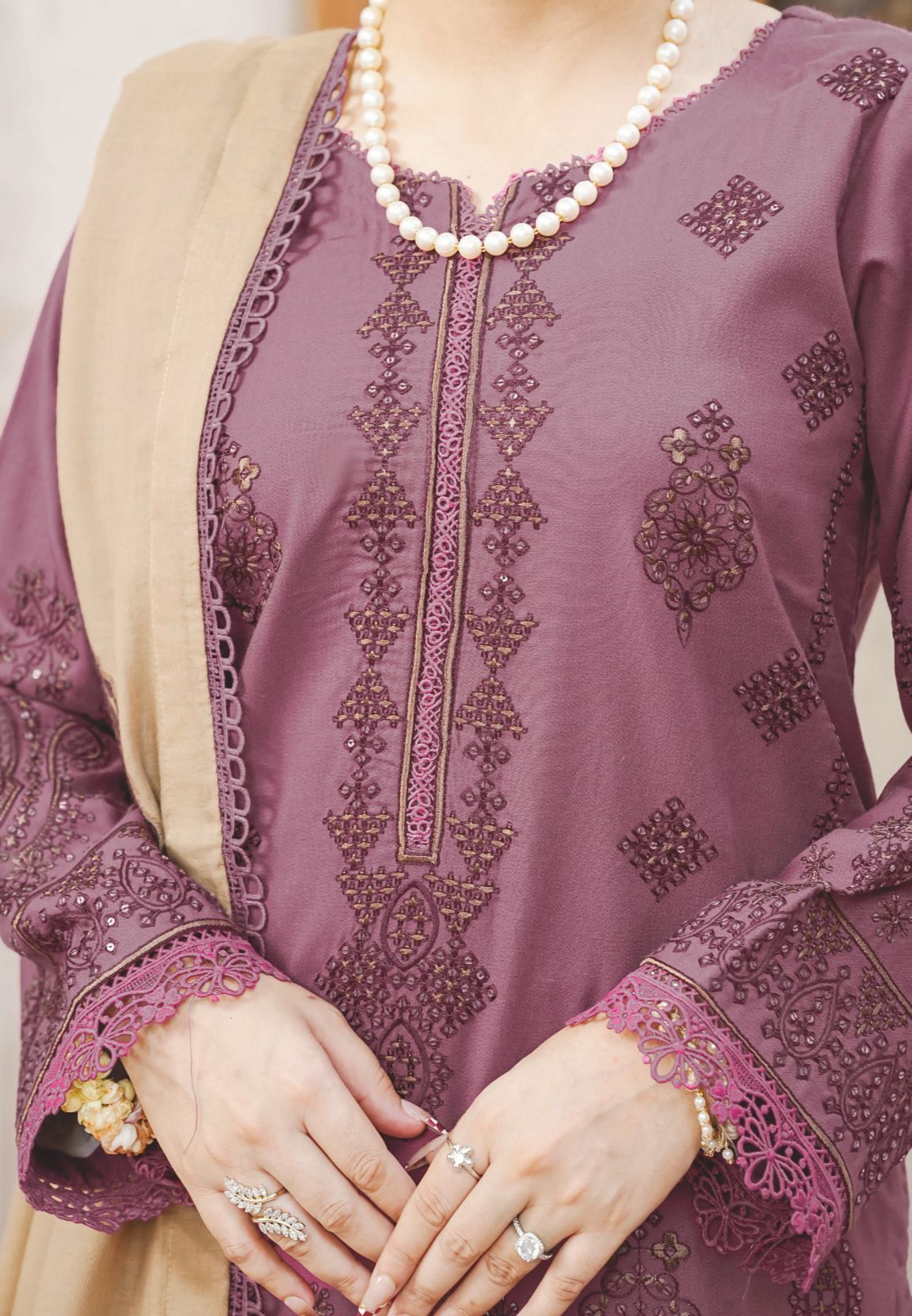 Embroidered Winter Collection with Jacquard Luxury Wool Shawl