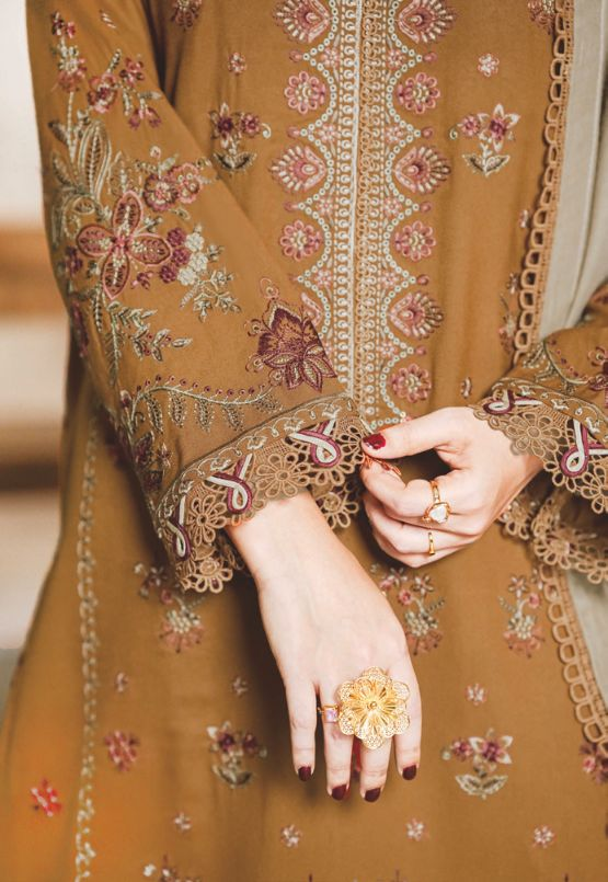 Embroidered Luxury Winter Suit with Premium Jacquard Wool Shawl