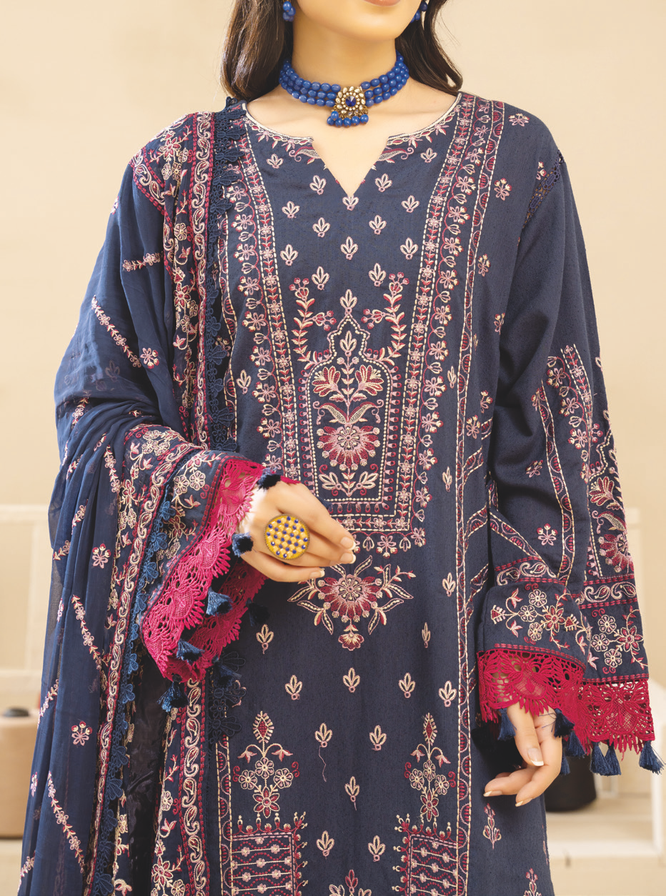 Premium Embroidered Karandi 3 Piece Suit | Resham Embroidery with Bamber Chiffon Dupatta