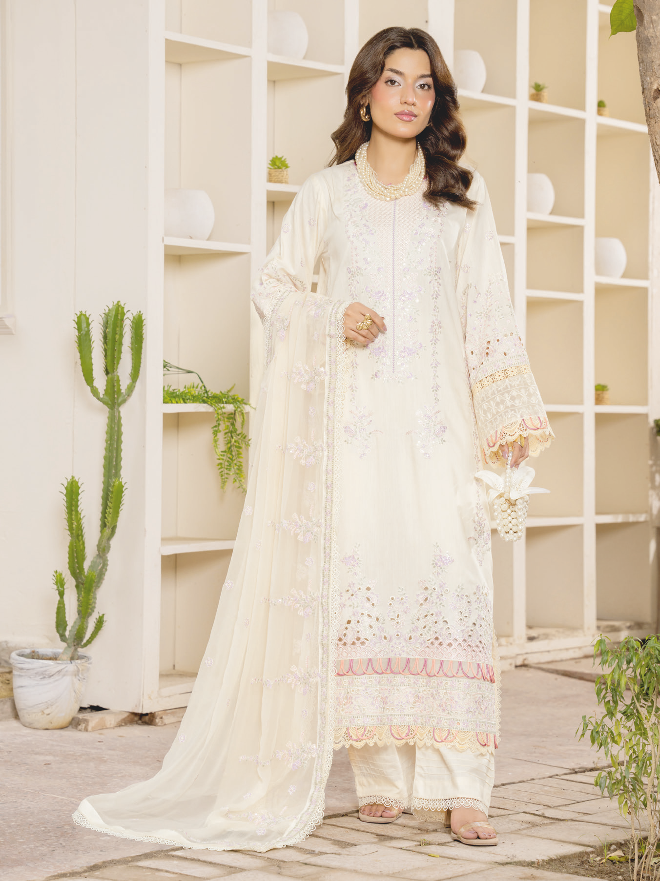 Premium Embroidered Silk Viscose Unstitched Suit with Embroidered Dupatta