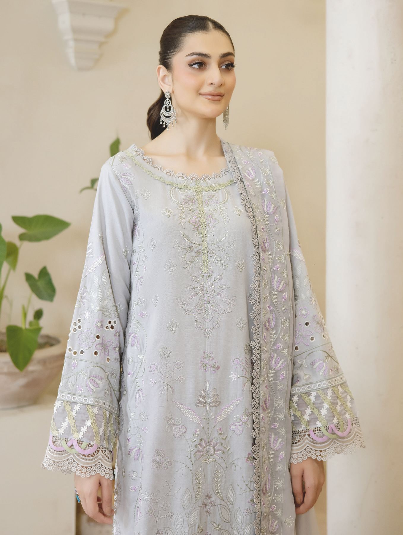 Designer Embroidered Karandi Suit for Women | Resham Embroidery & Bamber Chiffon Dupatta