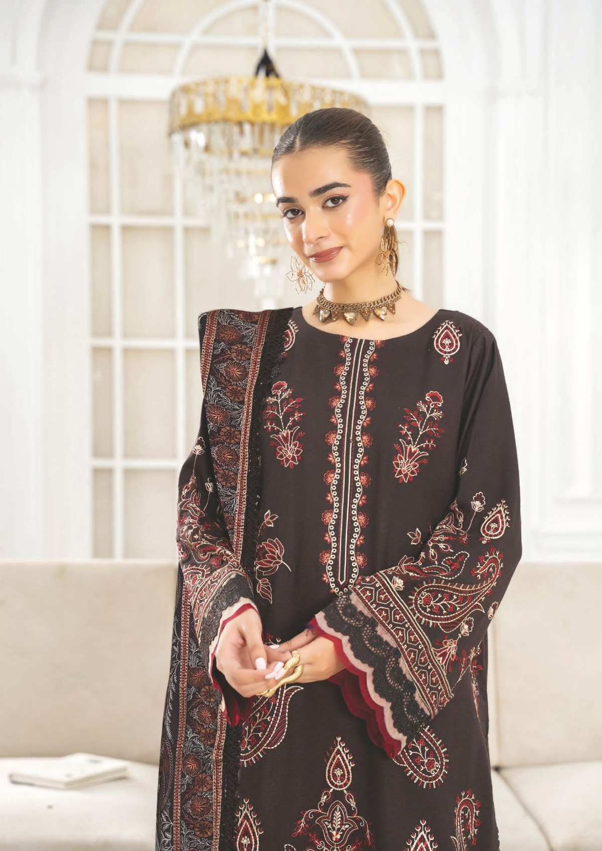 Premium Winter Embroidered Suit with Designer Shawl