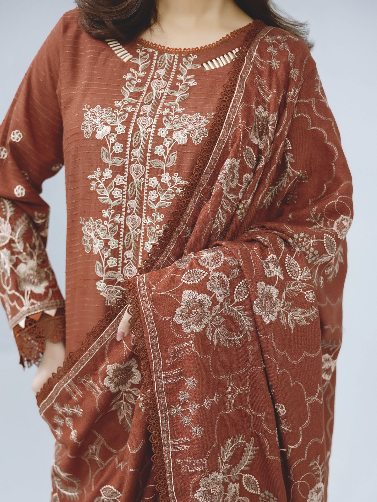 Premium Embroidered Winter Collection with Elegant Wool Shawl