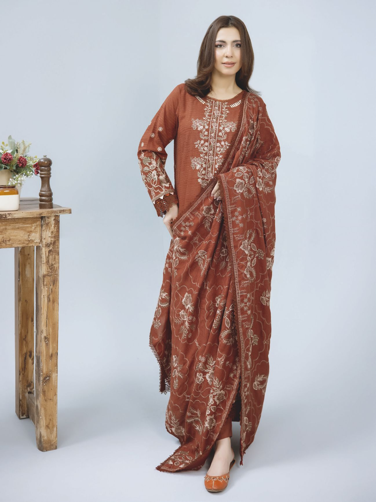 Premium Embroidered Winter Collection with Elegant Wool Shawl