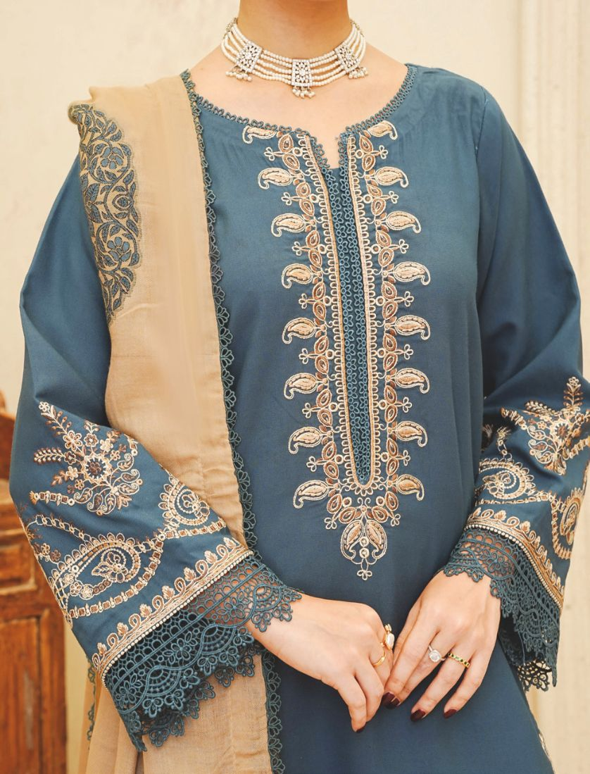Elegant Embroidered Winter Collection with Jacquard Wool Shawl