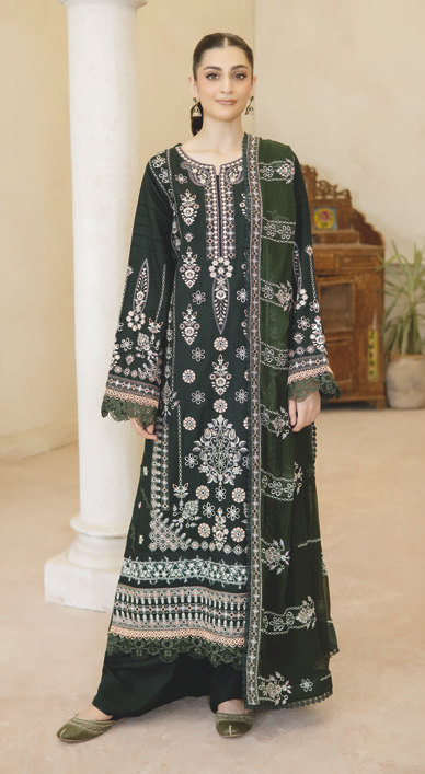 Premium Embroidered Karandi 3 Piece Suit | Resham Embroidery with Bamber Chiffon Dupatta