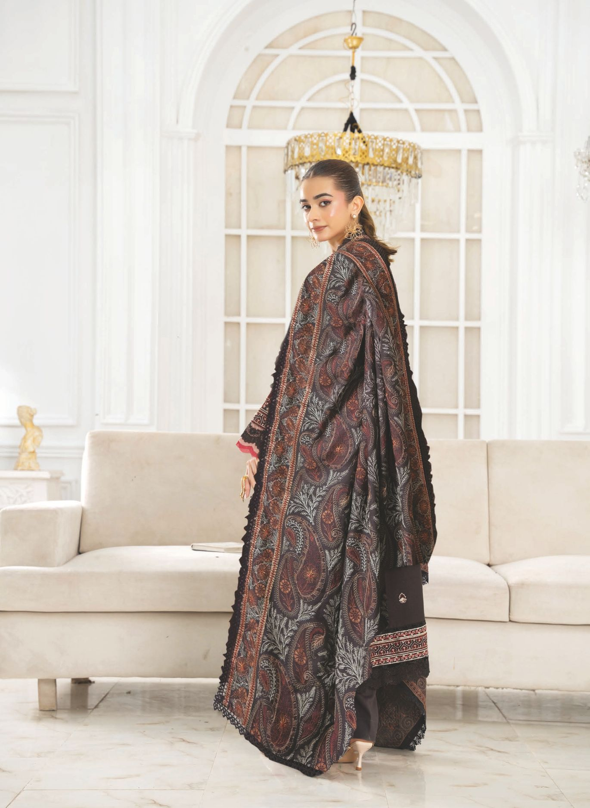Premium Winter Embroidered Suit with Designer Shawl
