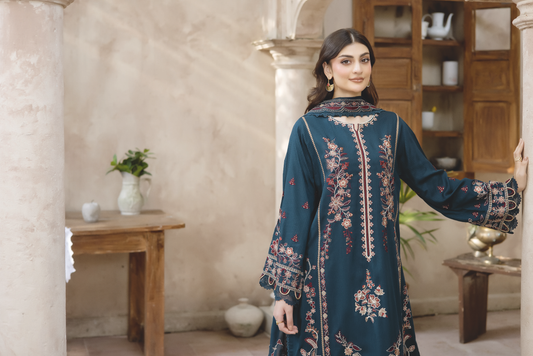 Elegant Embroidered Silk Viscose with Luxury Bamber Chiffon Dupatta
