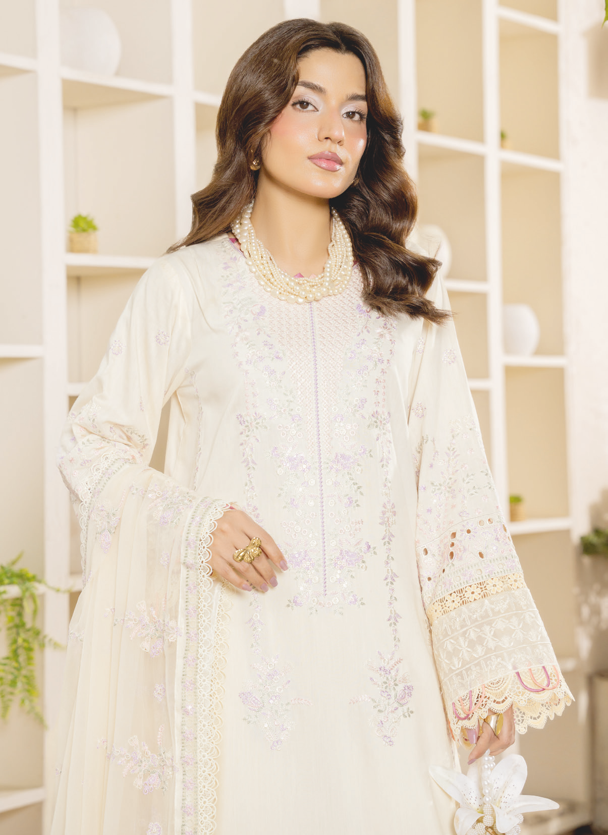 Premium Embroidered Silk Viscose Unstitched Suit with Embroidered Dupatta