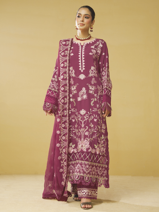 Embroidered Silk Viscose 3 Piece Suit with Embroidered Bamber Chiffon Dupatta
