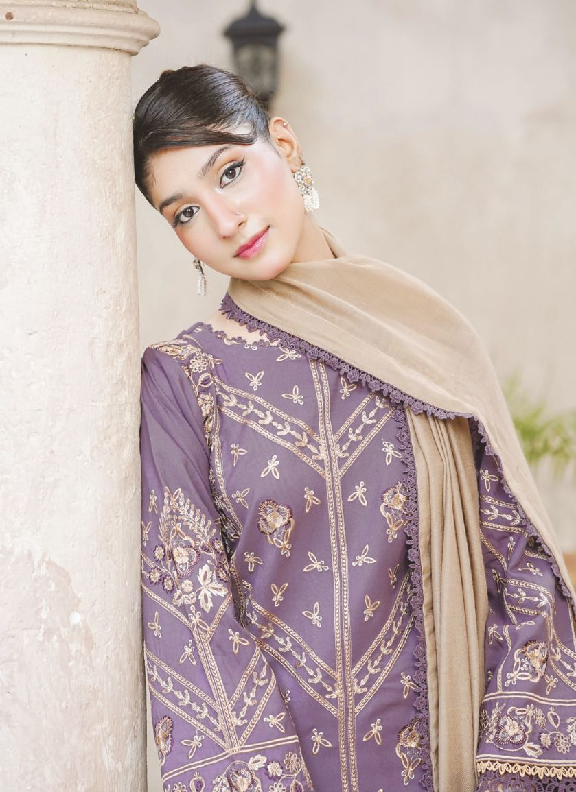 Designer Embroidered Winter 3-Piece with Jacquard Luxury Wool Shawl