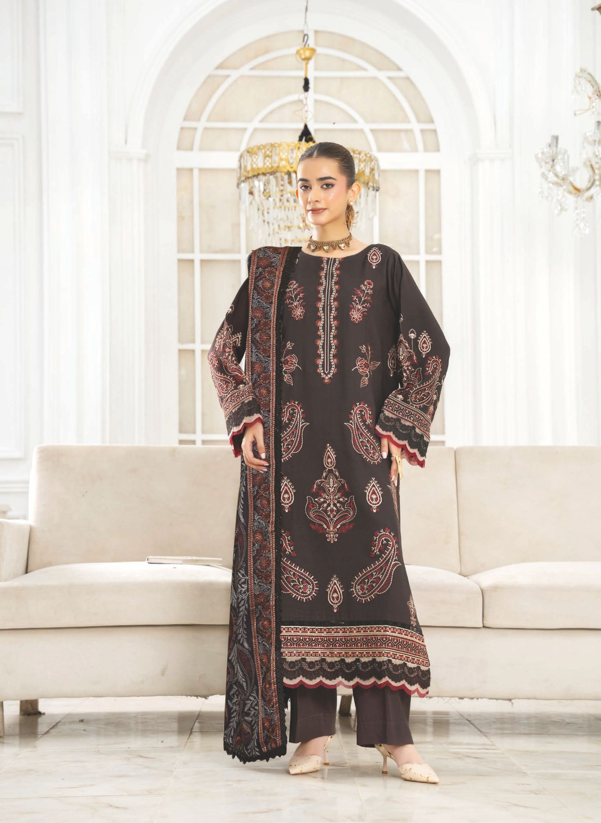 Premium Winter Embroidered Suit with Designer Shawl