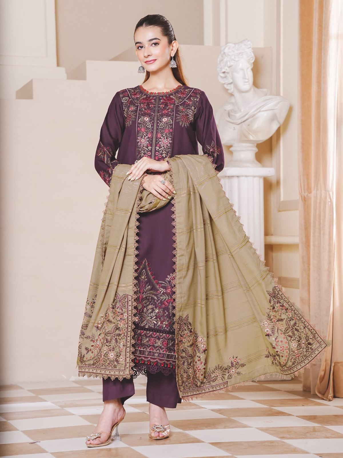 Premium Embroidered Winter Collection with Luxury Jacquard Shawl