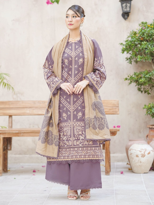 Designer Embroidered Winter 3-Piece with Jacquard Luxury Wool Shawl