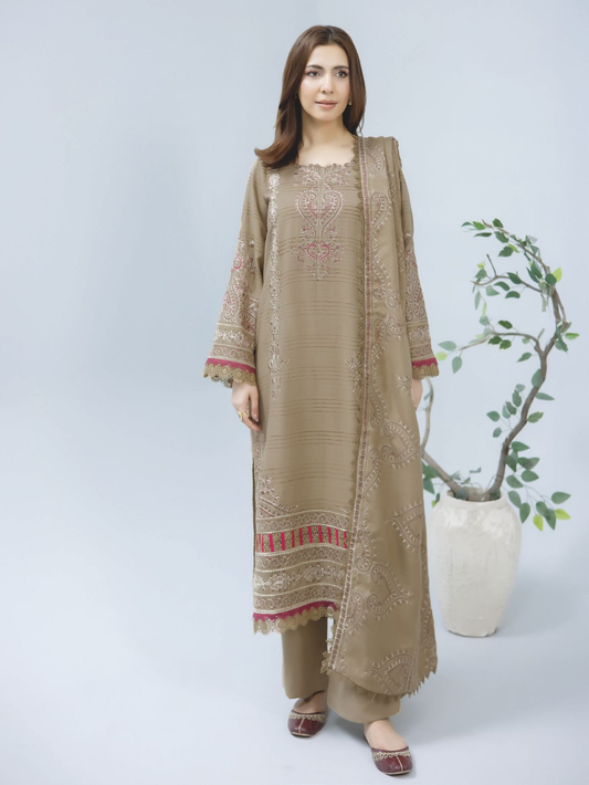Traditional Embroidered Winter Suit with Matching Wool Shawl