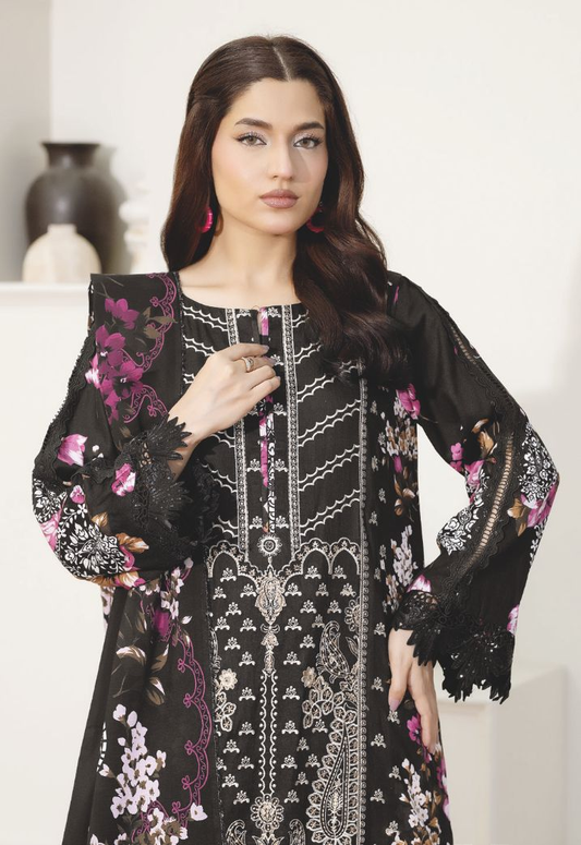 Embroidered Luxury Staple Slub Suit with Printed Shawal – Elegant Winter Collection