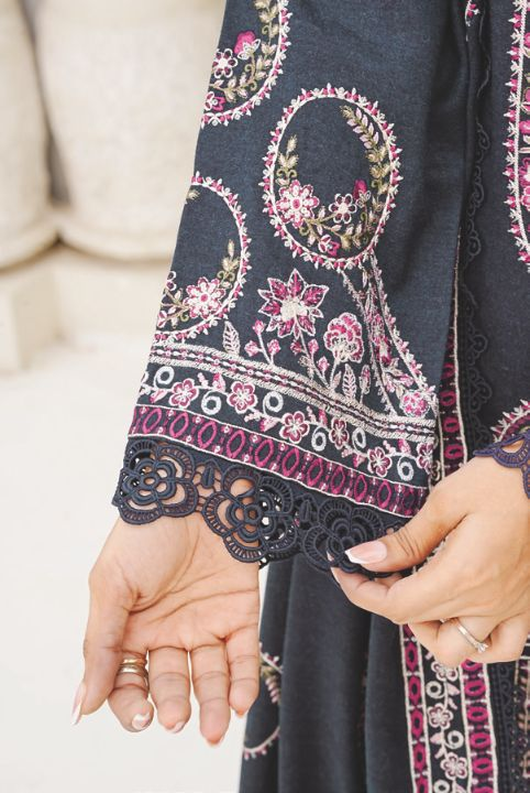 Premium Winter Peach Leather Suit with Embroidered Wool Shawl
