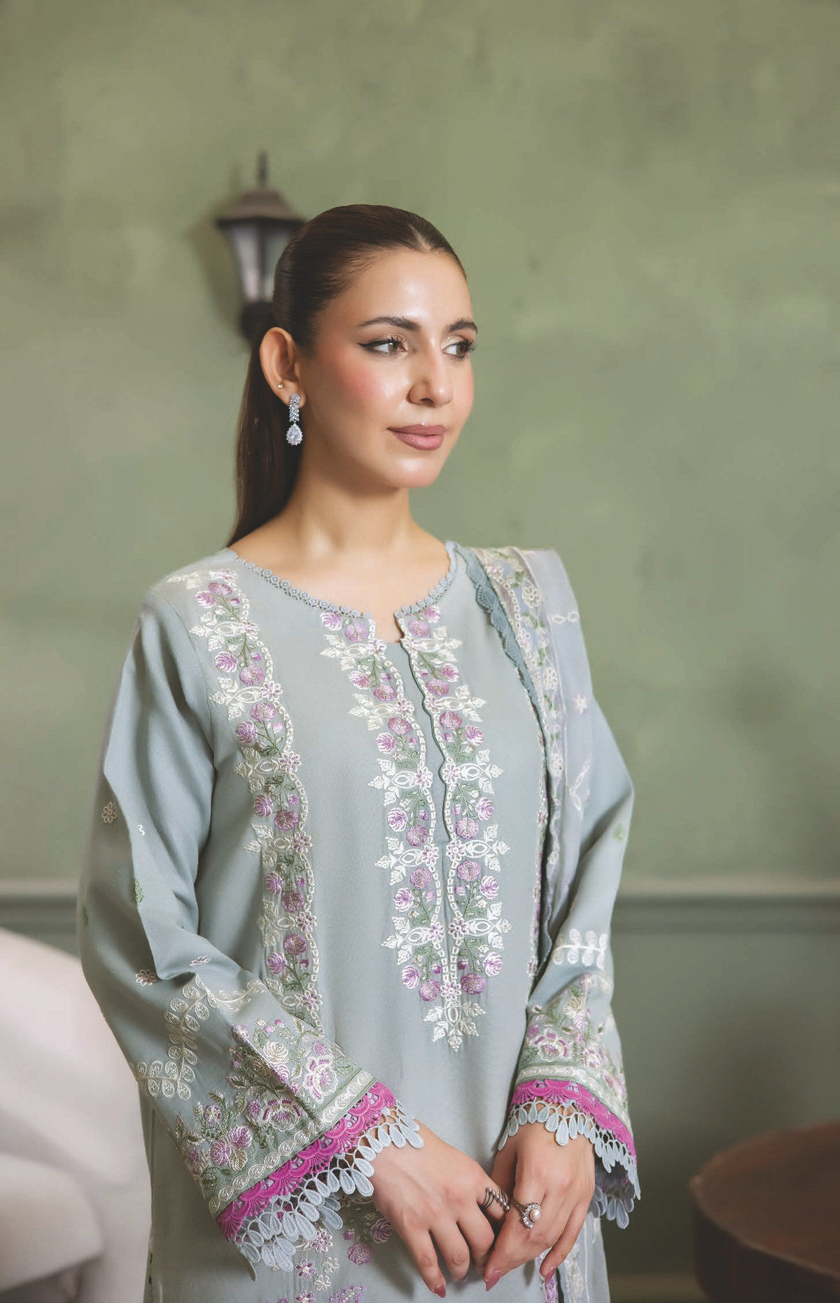 Premium Embroidered Resham Karandi with Bamber Chiffon Dupatta