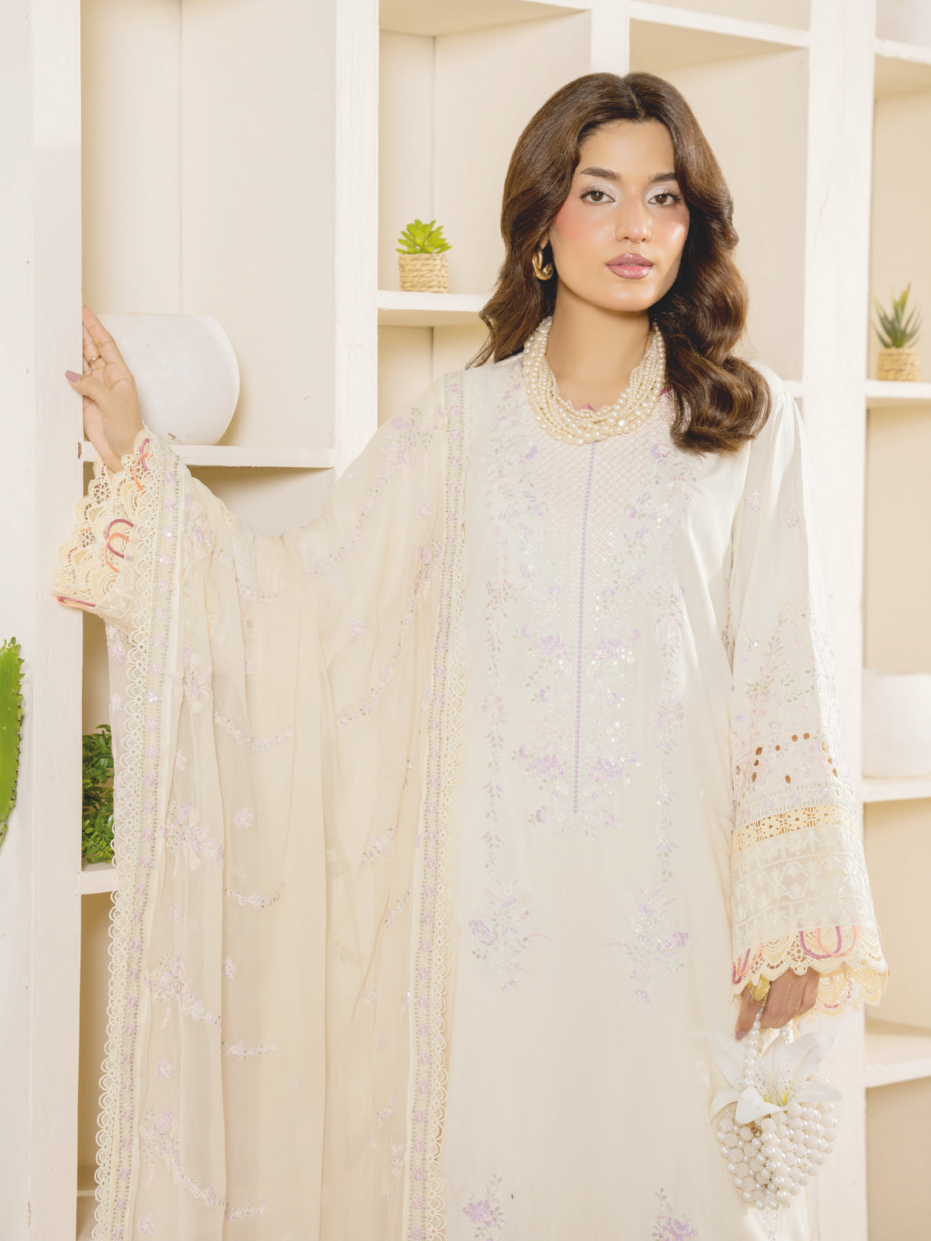 Premium Embroidered Silk Viscose Unstitched Suit with Embroidered Dupatta