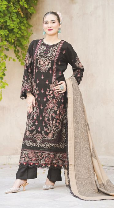 Elegant Embroidered Winter Collection with Jacquard Wool Shawl